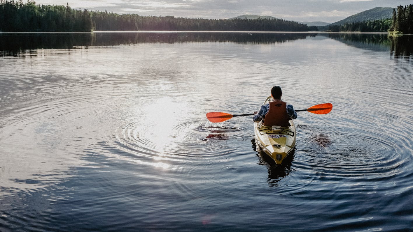 Man sitting in a kayak on the water